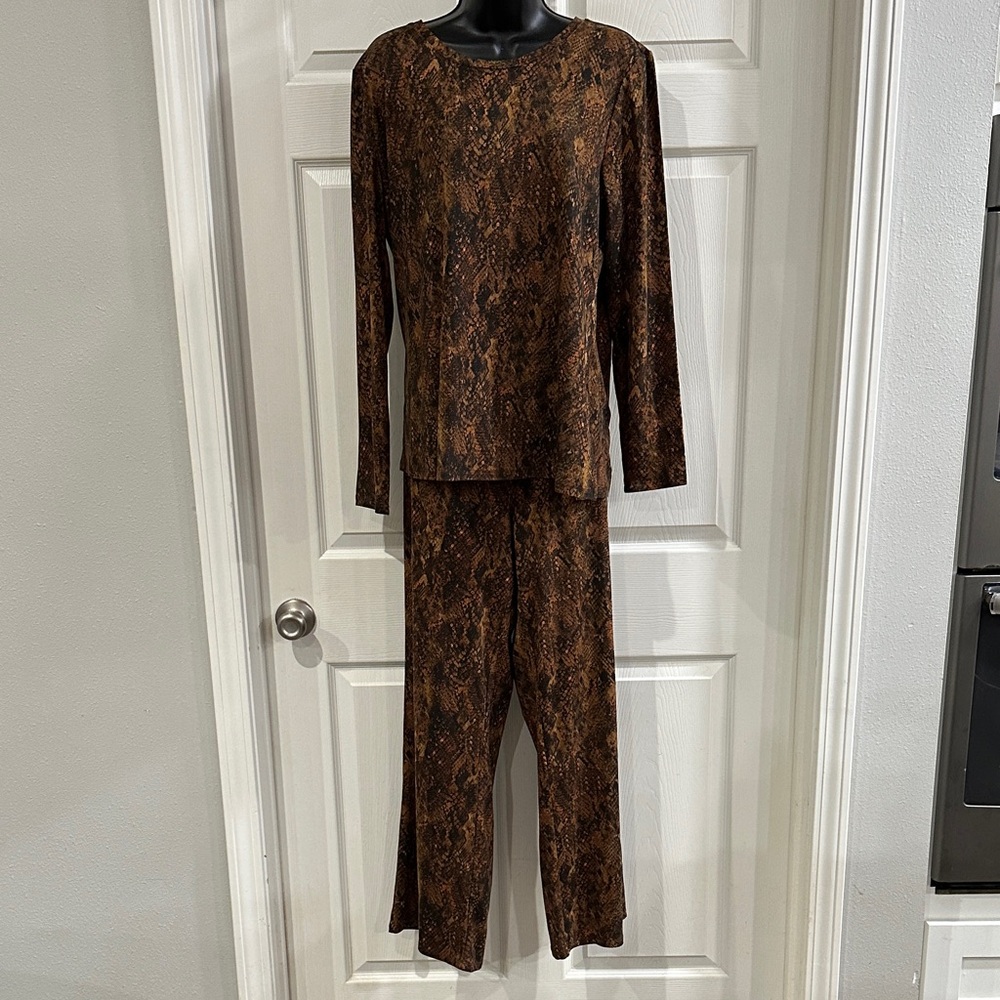 Elegant Brown Women's Top and Pants